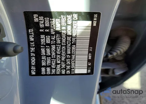 2020 Honda Civic Sport z USA, uszkodzony, nr VIN SHHFK7H44LU203854